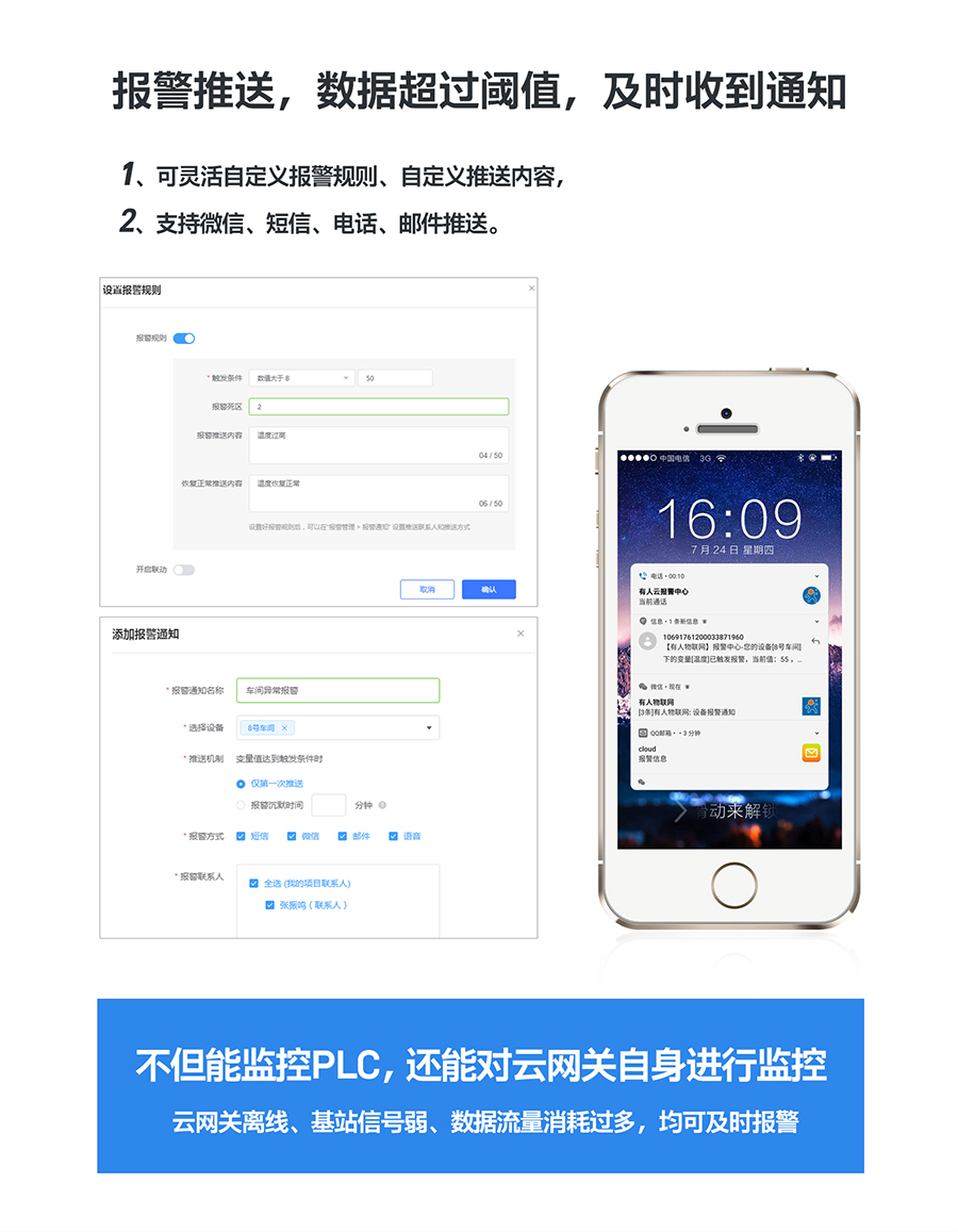 低成本PLC云网关：报警推送，数据超过阈值及时收到通知